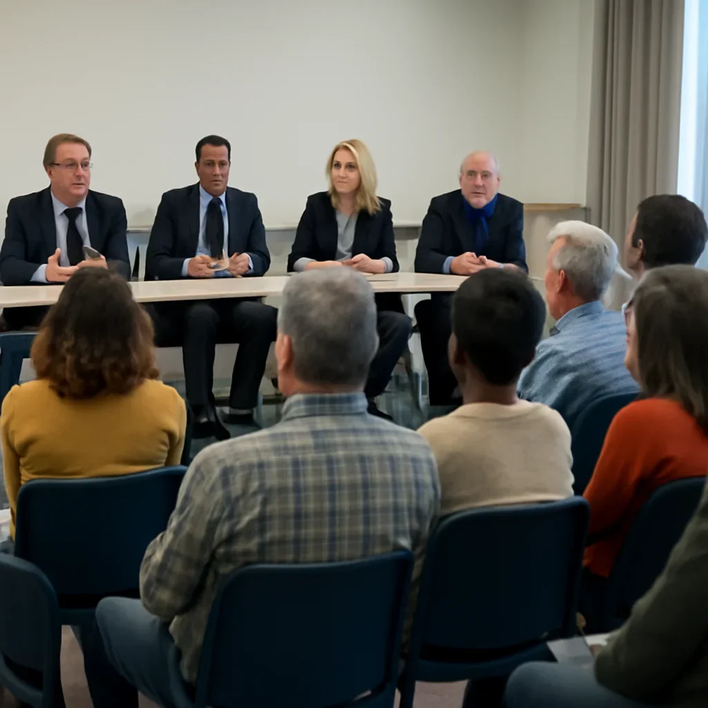 Councillors and residents in a public consultation meeting