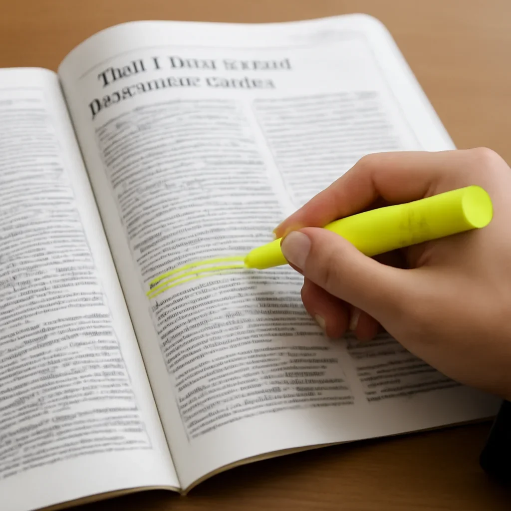 Reader highlighting a page on civil liberties and democratic reform in a printed magazine, close realistic photo