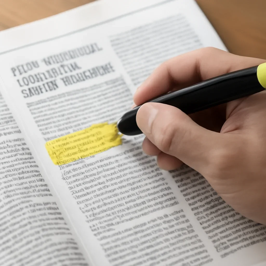 Reader highlighting a page on civil liberties and democratic reform in a printed magazine, close realistic photo