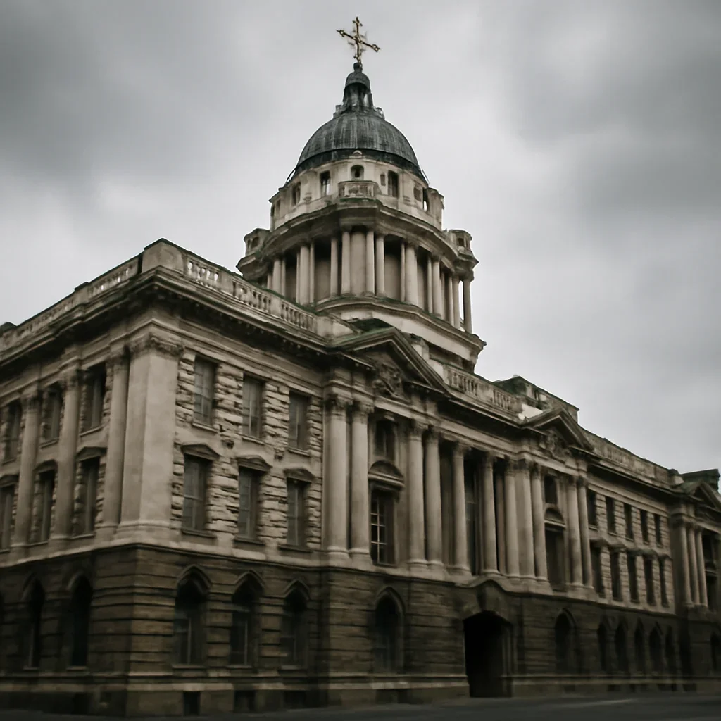 Historic courthouse exterior in London under overcast light