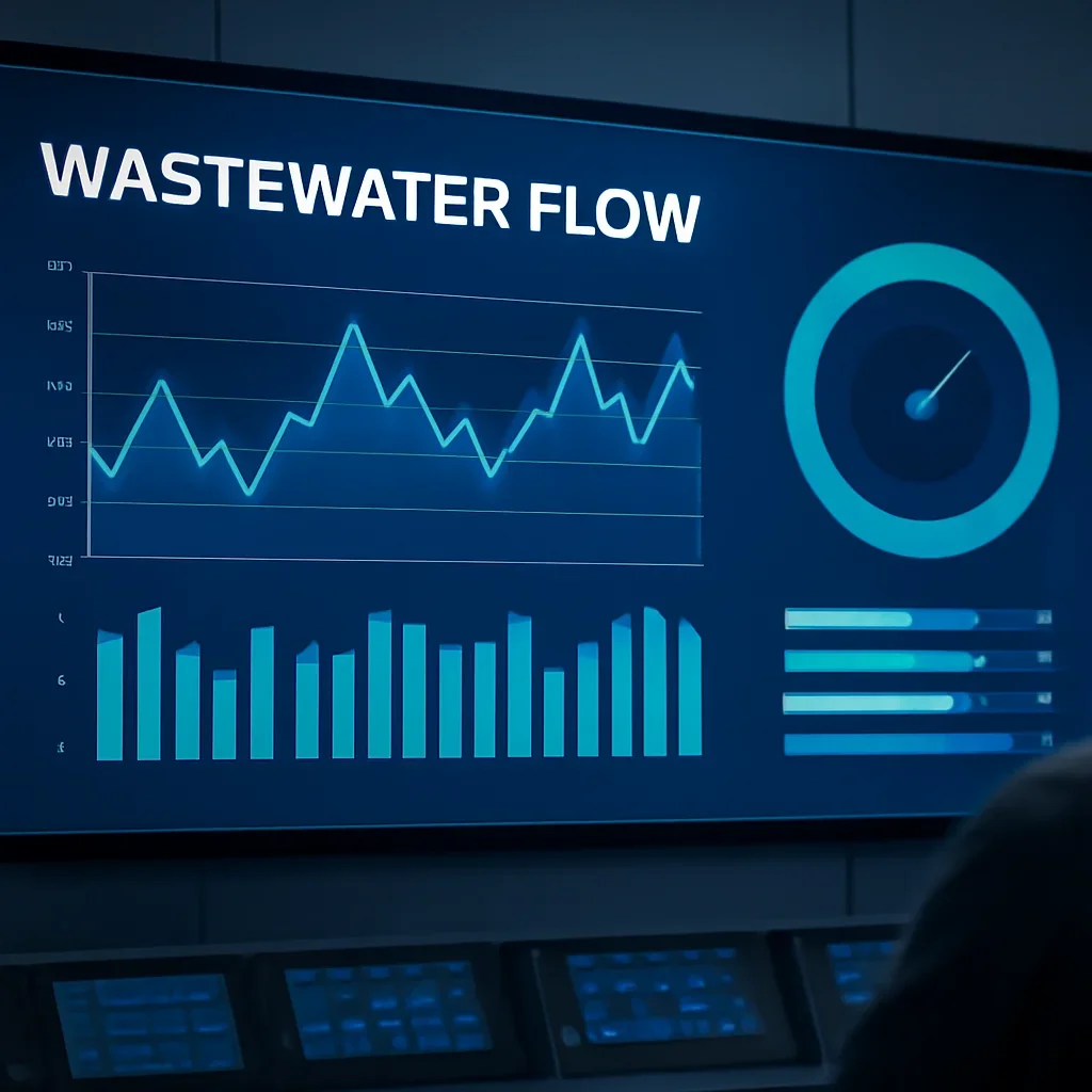 Control room screen showing wastewater flow data, image