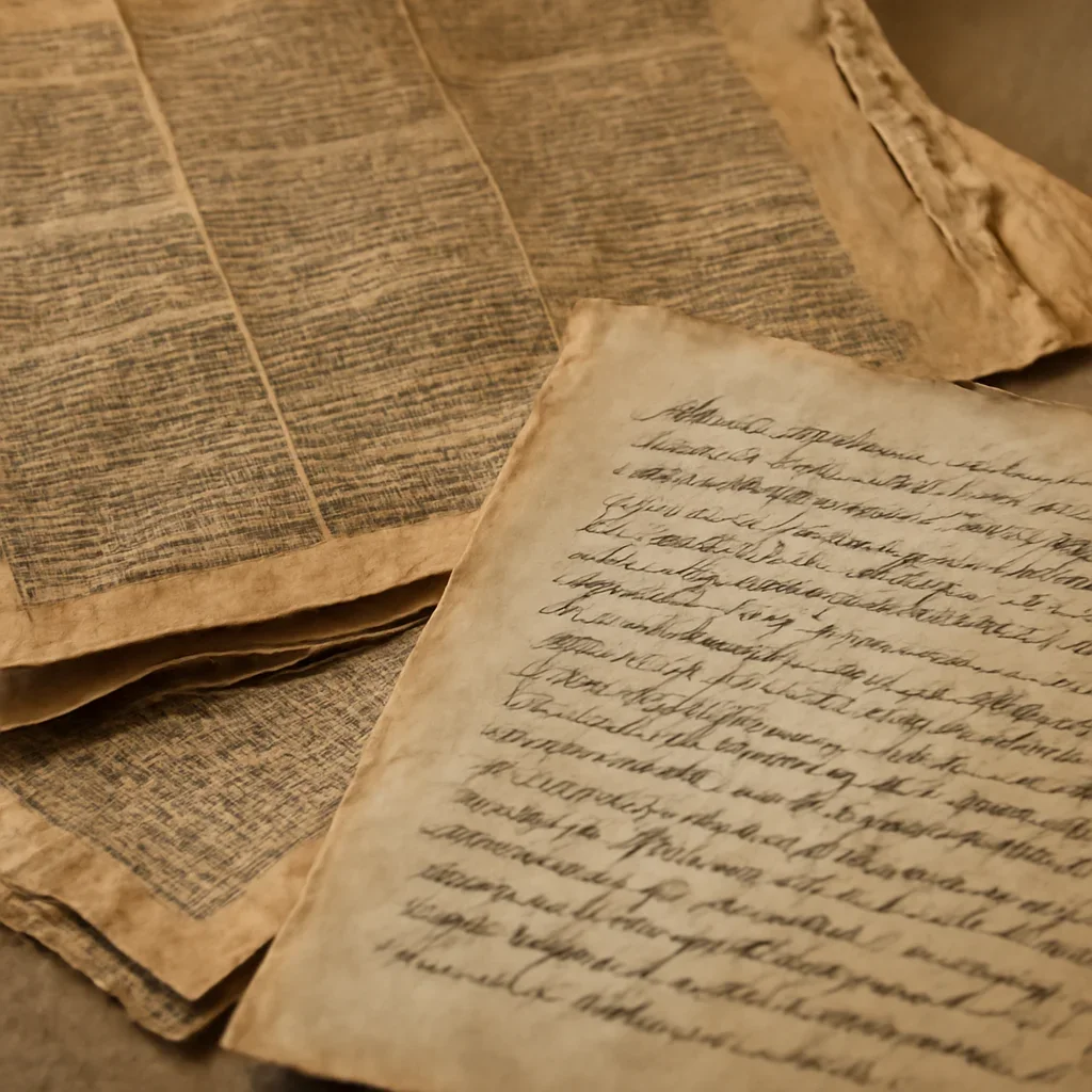 Preserved newspaper pages and handwritten notes