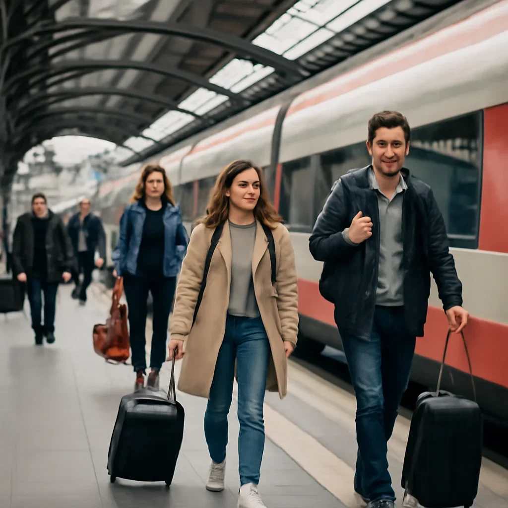 Train passengers moving between European destinations