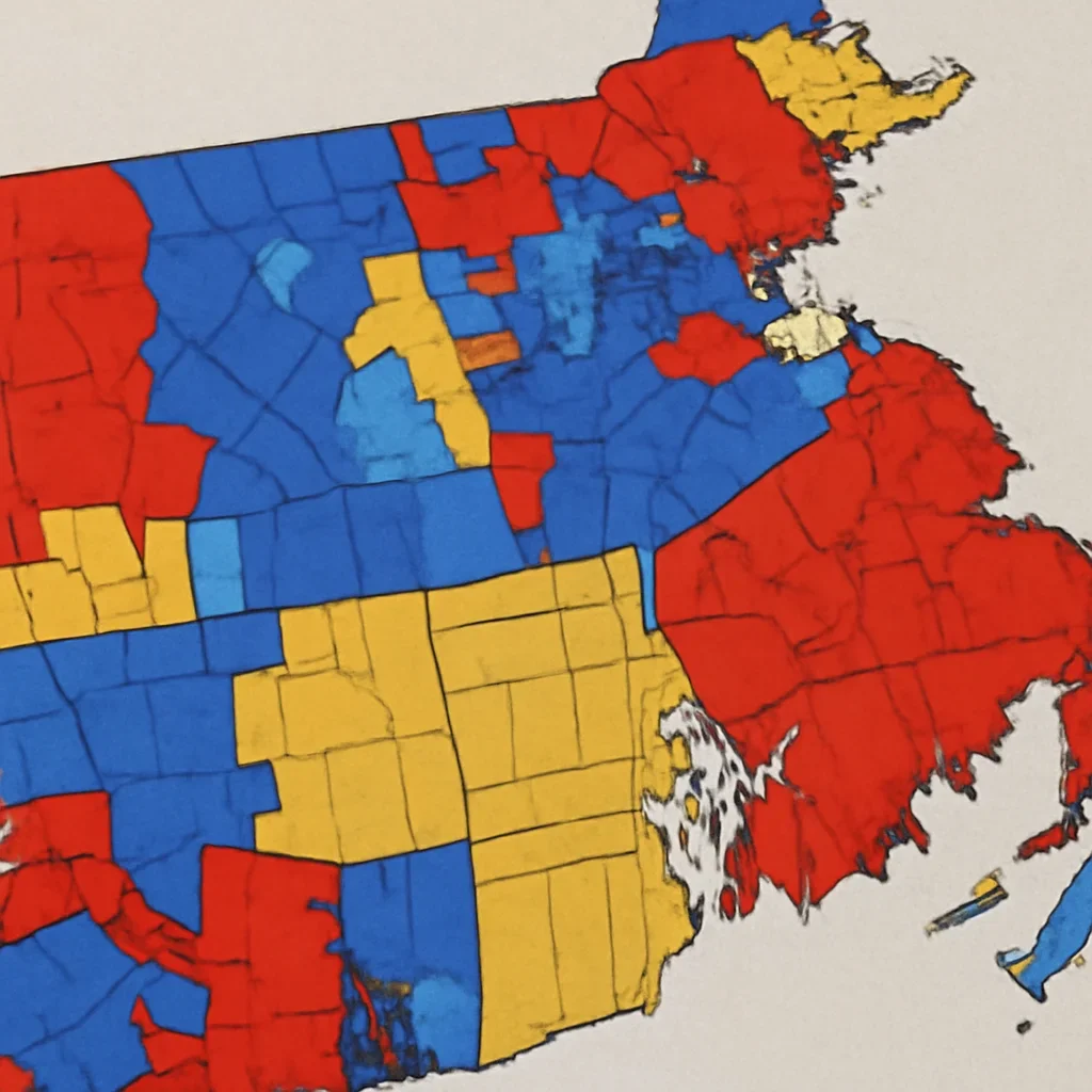 A constituency map marked with voting patterns, image