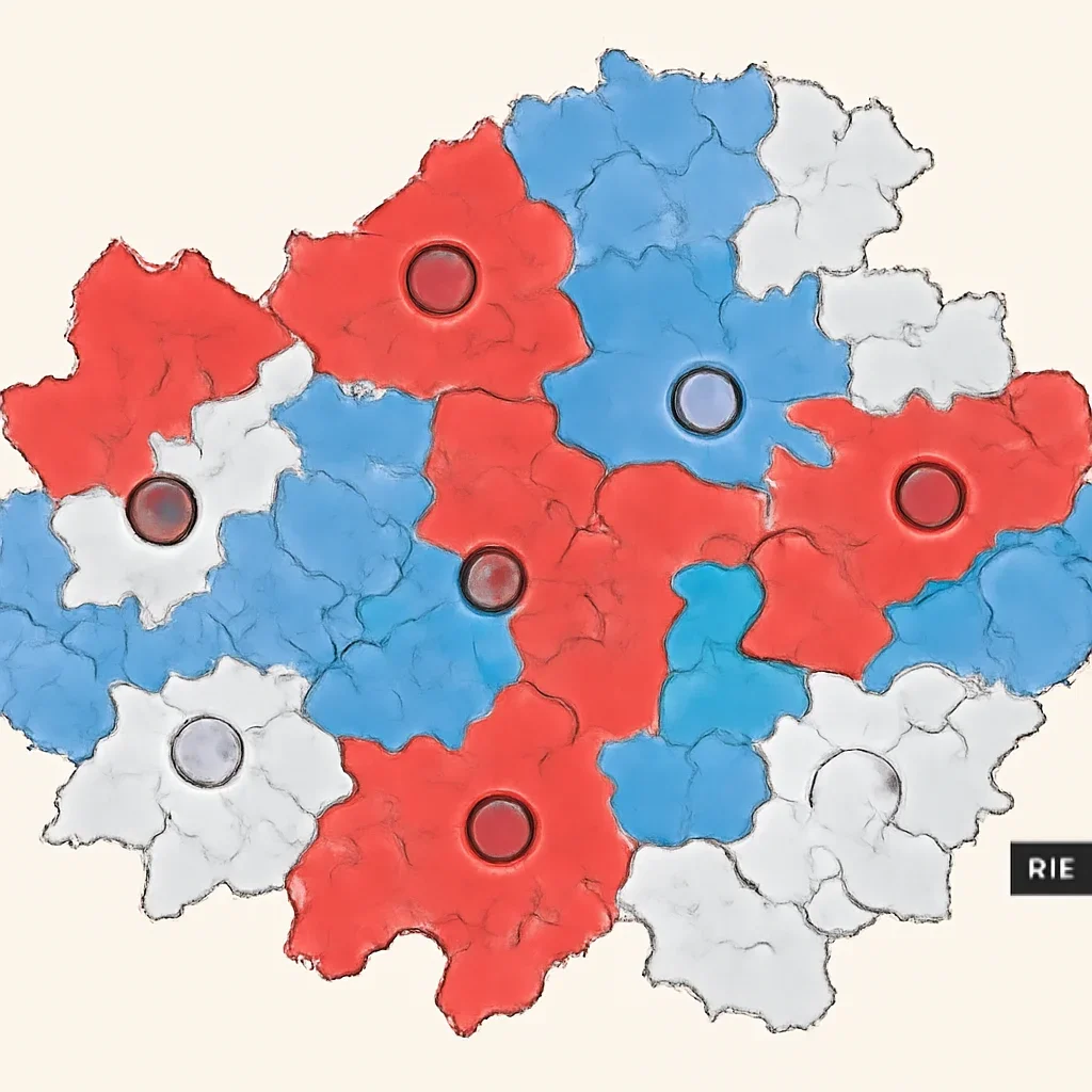 Constituency map marked with marginal seats and turnout notes, image
