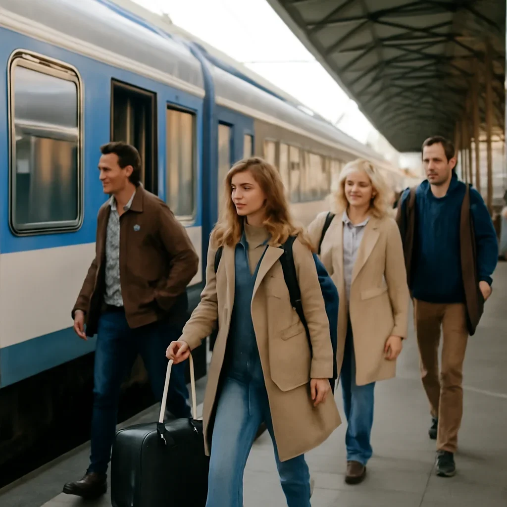 Train passengers moving between European destinations