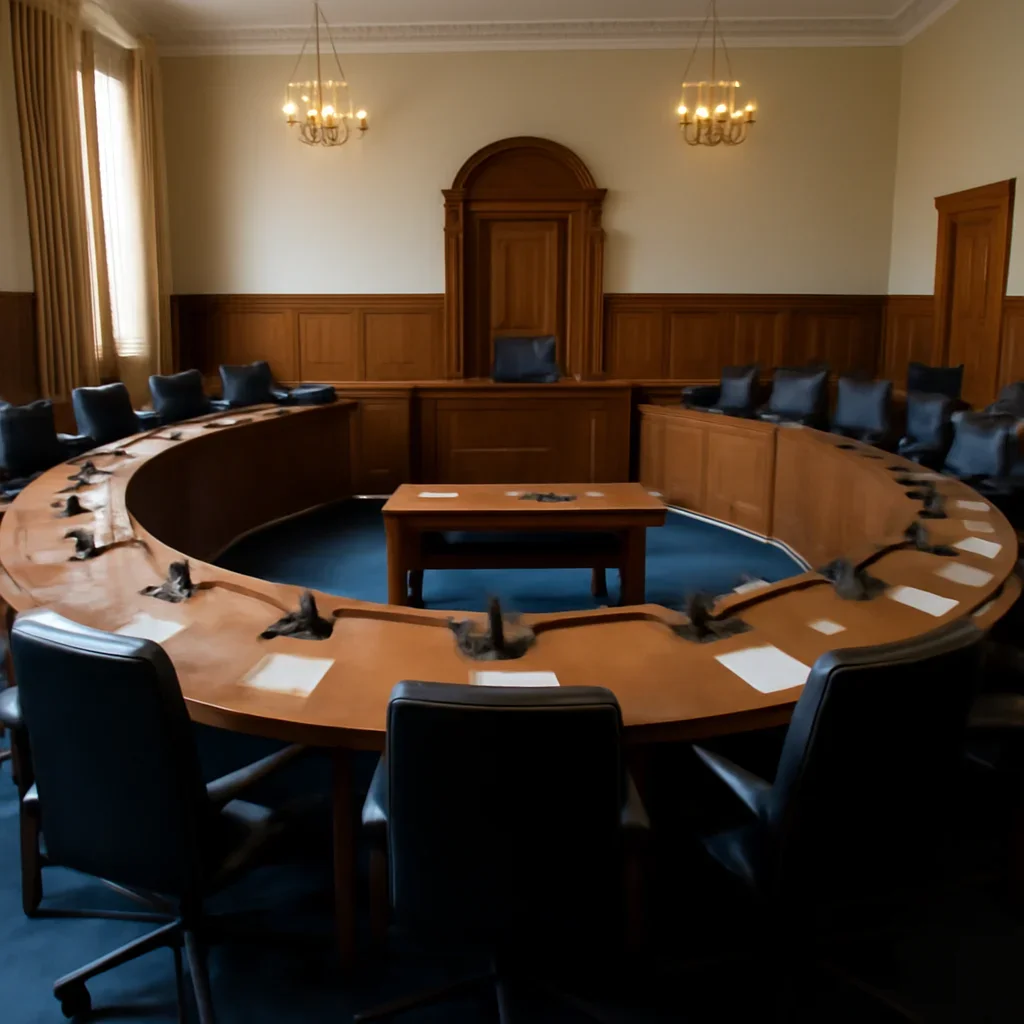 Town hall chamber prepared for a devolution meeting