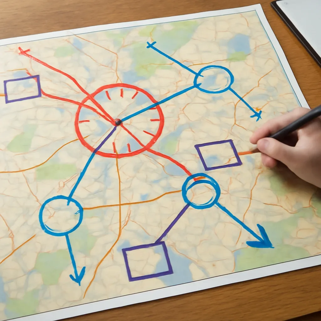 Regional map with transport and housing priorities marked up on a table, image