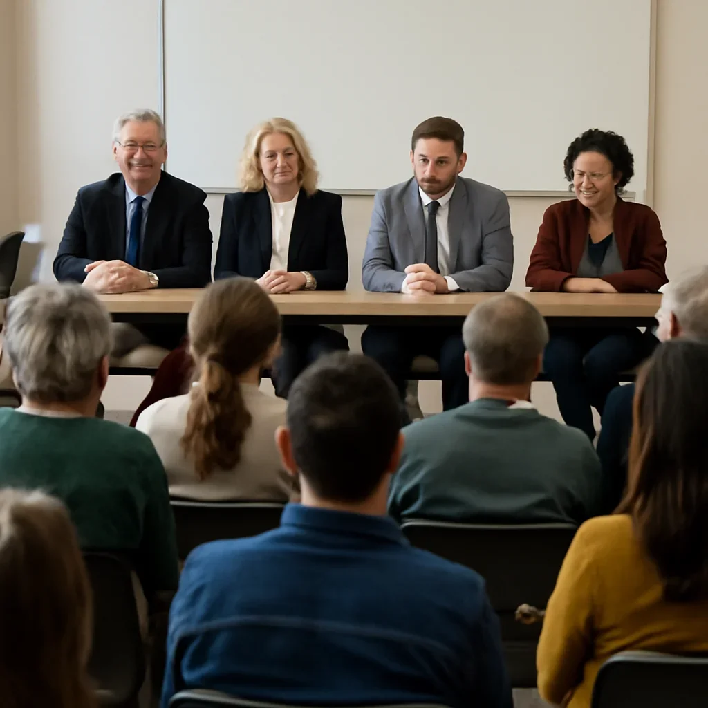 Councillors and residents in a public consultation meeting