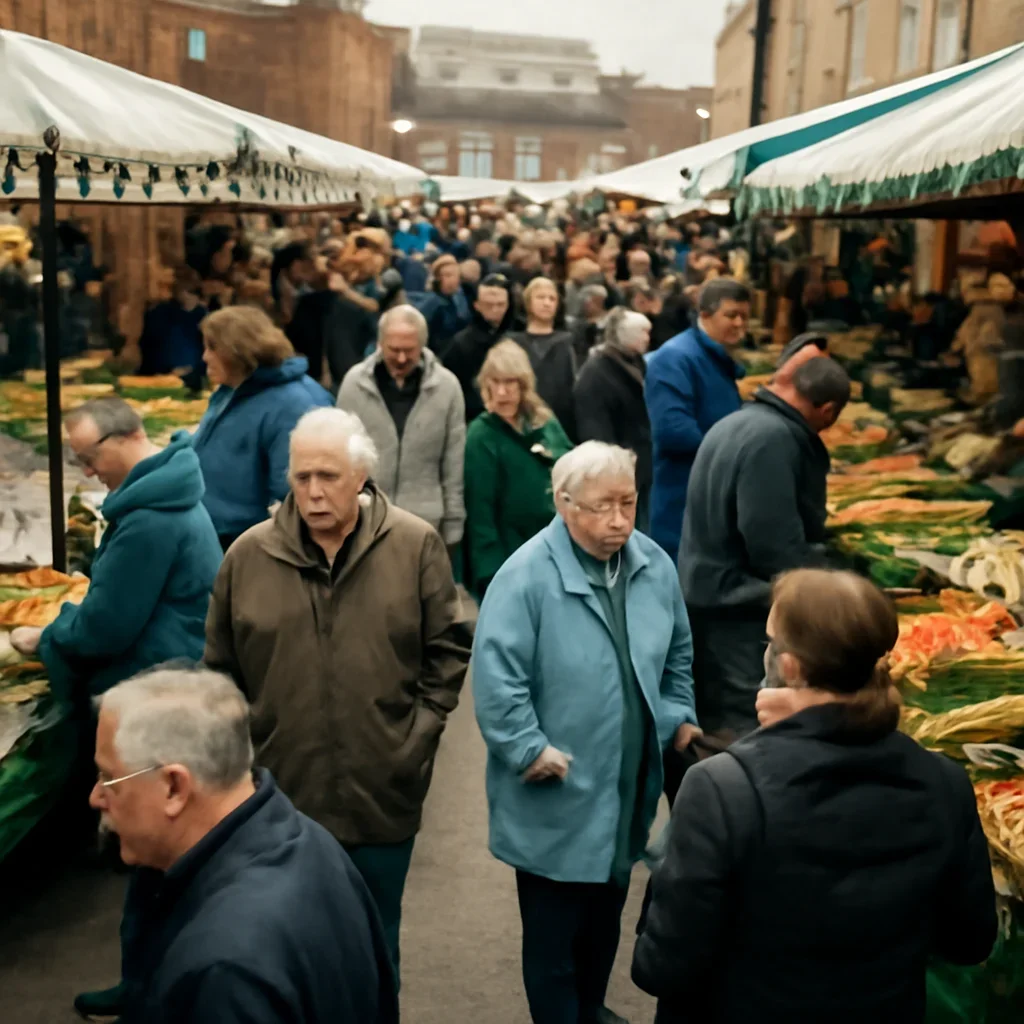 Busy local market with shoppers and small traders